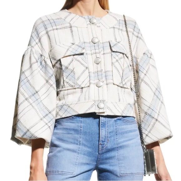 VERONICA BEARD Nikolai Plaid Bell-Sleeve Jacket – Size 2, Cream & Blue, EUC - Picture 11 of 12